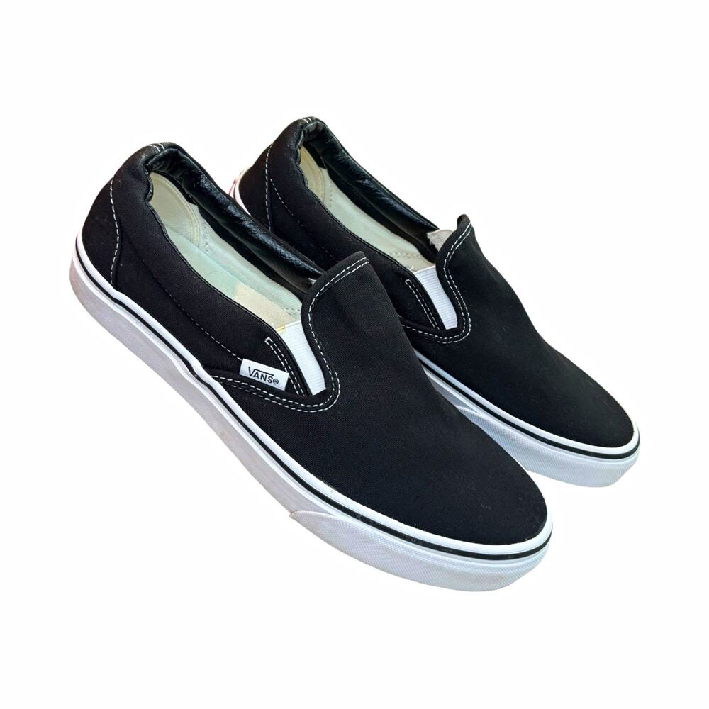 Vans Classic Slip-On Black White Canvas Sneakers Men’s 9 Women’s 10.5